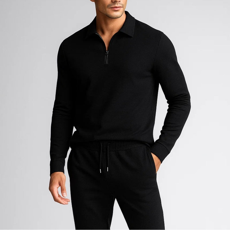 Ensemble Deux Pièces Lugano 1995 Haut Zip Manches Longues Et Pantalon À Cordon Respirant Léger Texture Gaufre