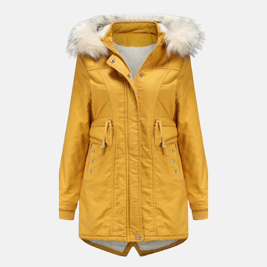 Parka Femme Ajustée Capuche Amovible En Fourrure Synthétique Résistante Aux Intempéries Longueur Mi