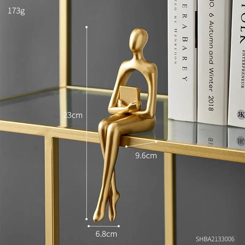 Statue Figurine Métal Doré Abstraite Moderne Contemplation Décor Minimaliste Pour Étagère Et Bureau Ambiance Sophistiquée