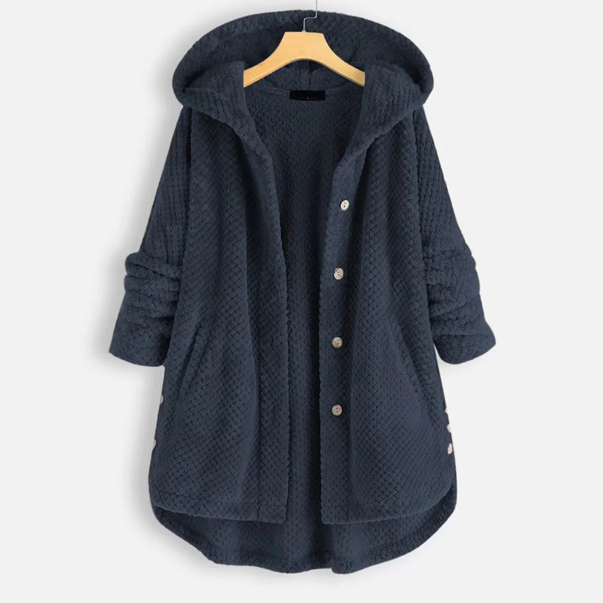 Veste Polaire Oversize À Capuche Nordique Avec Boutons Et Poches Frontales Confortables