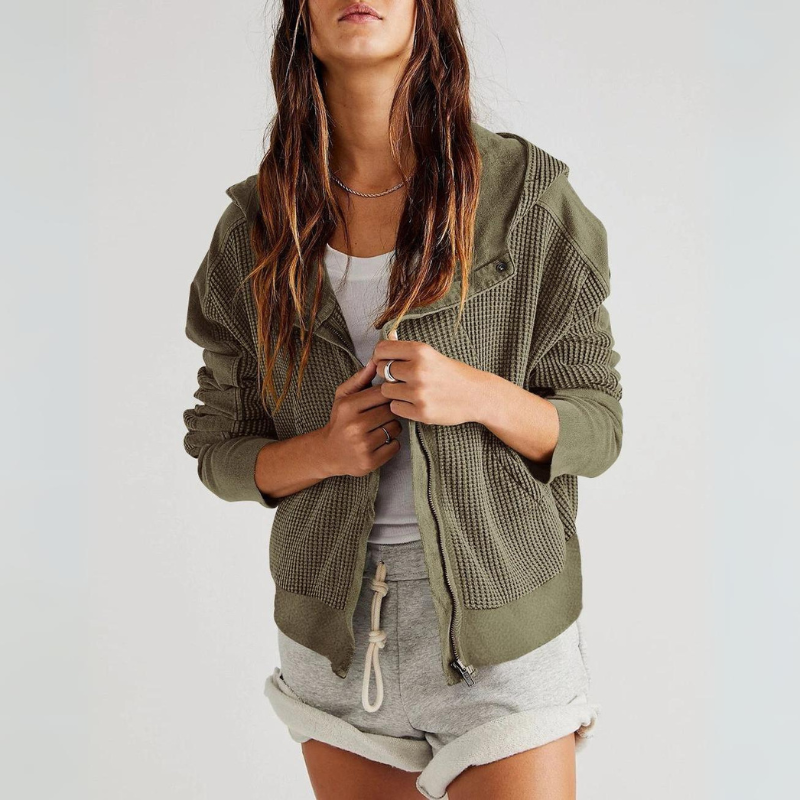 Sweat À Capuche Texturé Moderne Sans Effort Avec Fermeture Zip Hybride Bouton Unique Et Coupe Courte Léger Mais Chaud