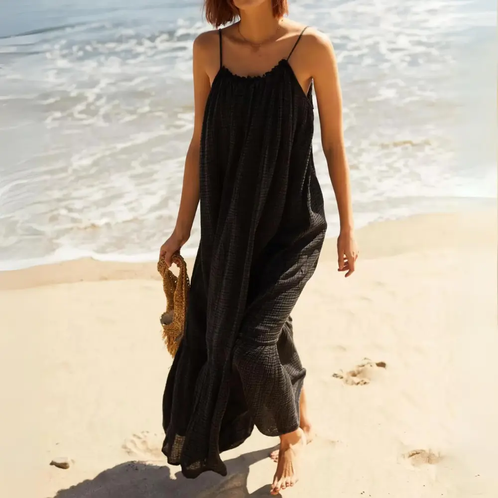 Robe Maxi En Mousseline De Coton Georgina Froncée Été Léger Et Confortable Amawinc