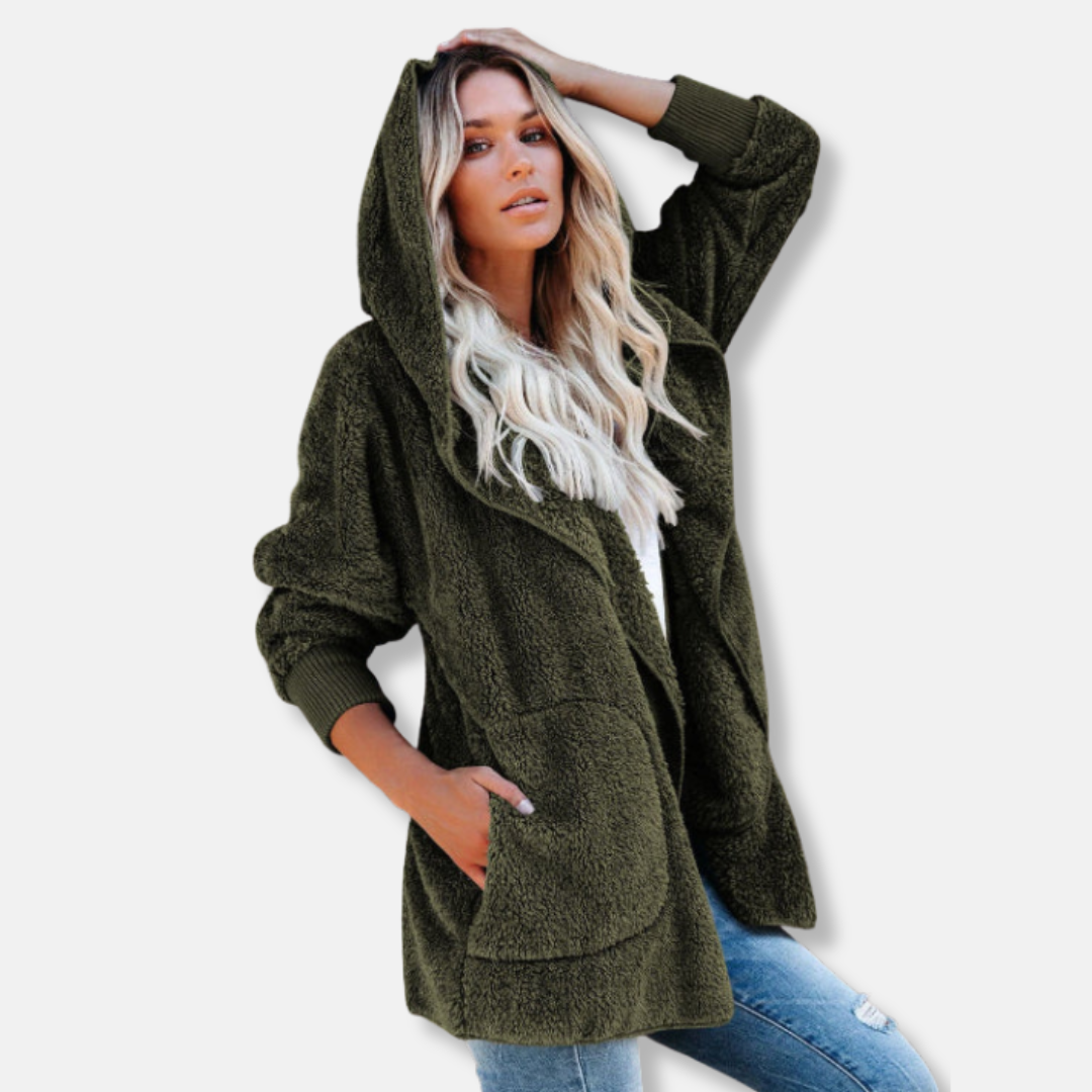 Cardigan Femme À Capuche En Sherpa Polaire Oversize Ouvert Avec Poches Nordisk-Flair