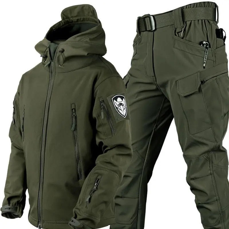 Combinaison Homme En Deux Pièces Pour Randonnée Avec Veste Softshell Coupe Vent Et Pantalon Poches Utilitaires Ajustable