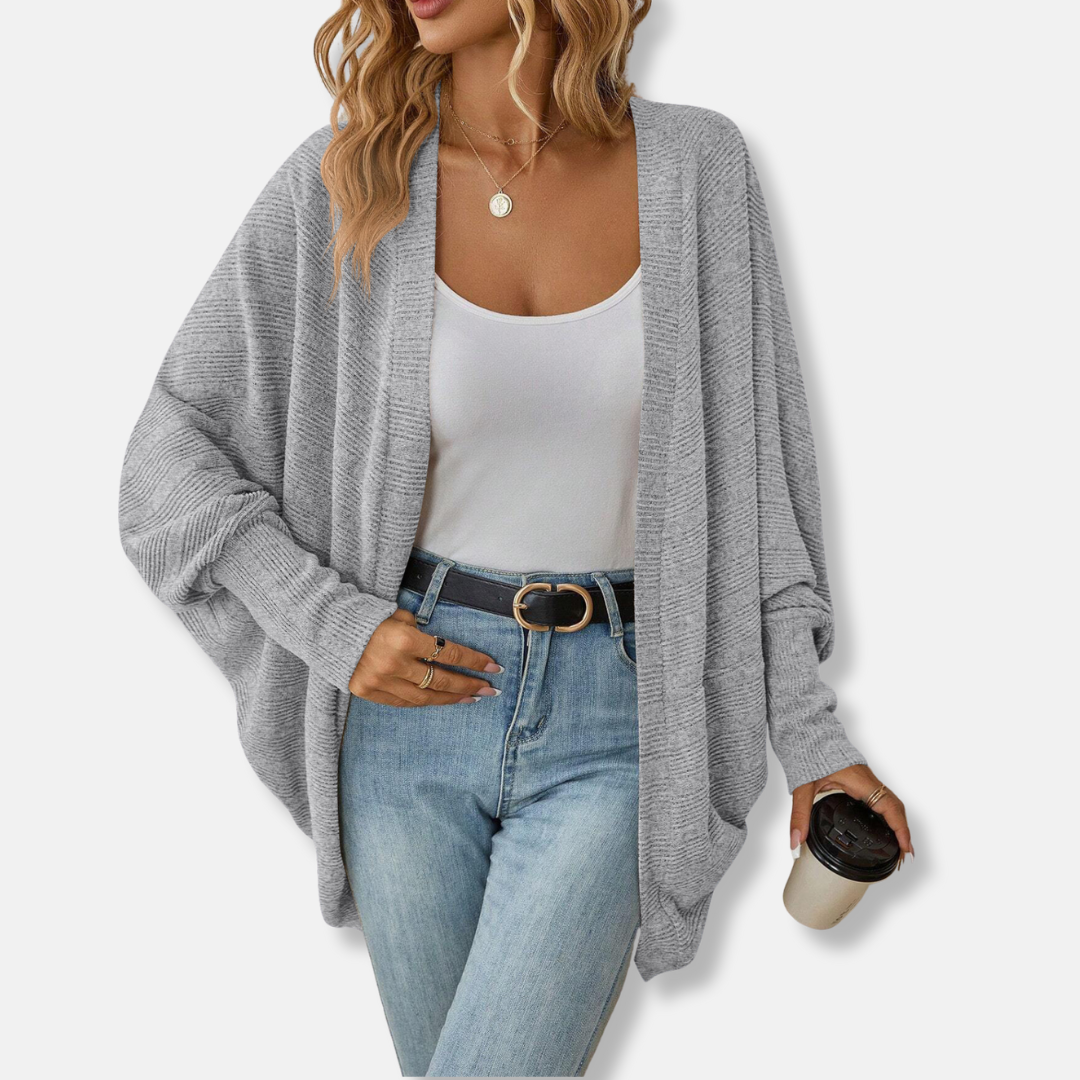 Cardigan Femme En Maille Côtelée À Col Ouvert À Manches Dolman Coupe Décontractée Pour Superposition