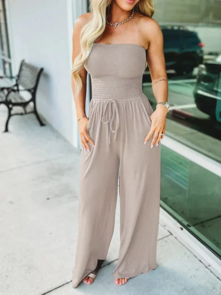 Combinaison Femme Amawinc Buste Smocké Taille Réglable Et Pantalon Large Légère Confortable