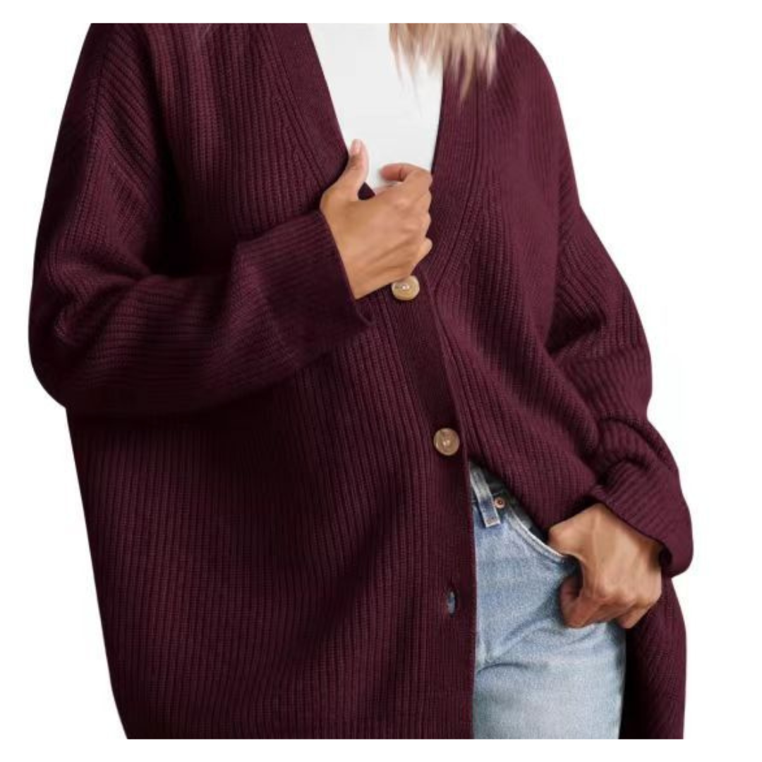 Damen-Langstrickjacke mit Knopfleiste im klassischen Stil