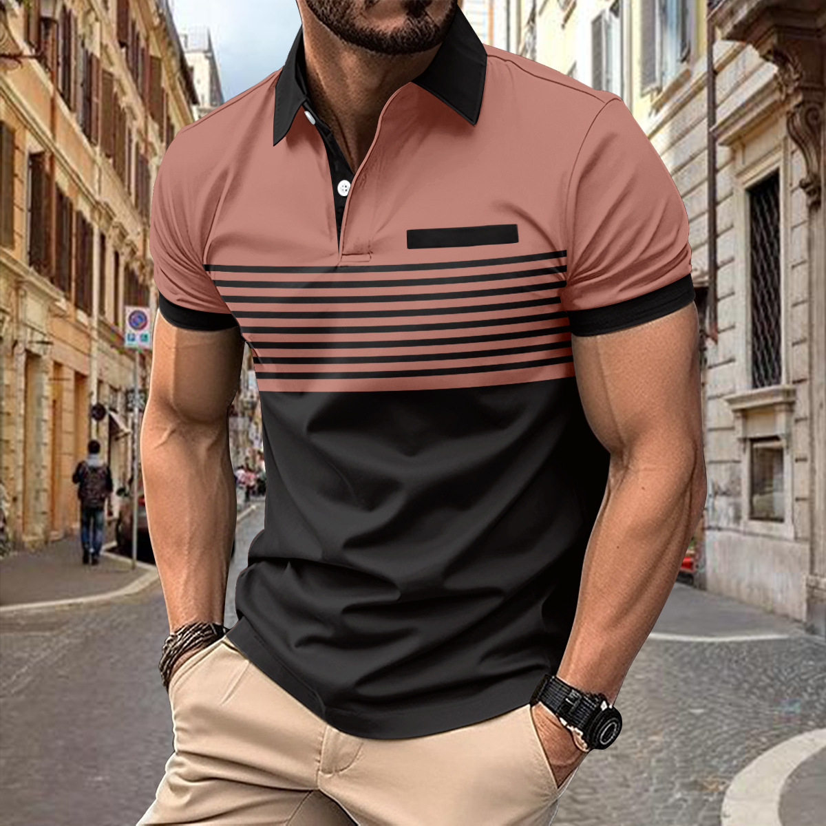 Polo Homme Jacob Amawinc Respirant Style Classique À Rayures Pour Casual Et Activité Quotidienne