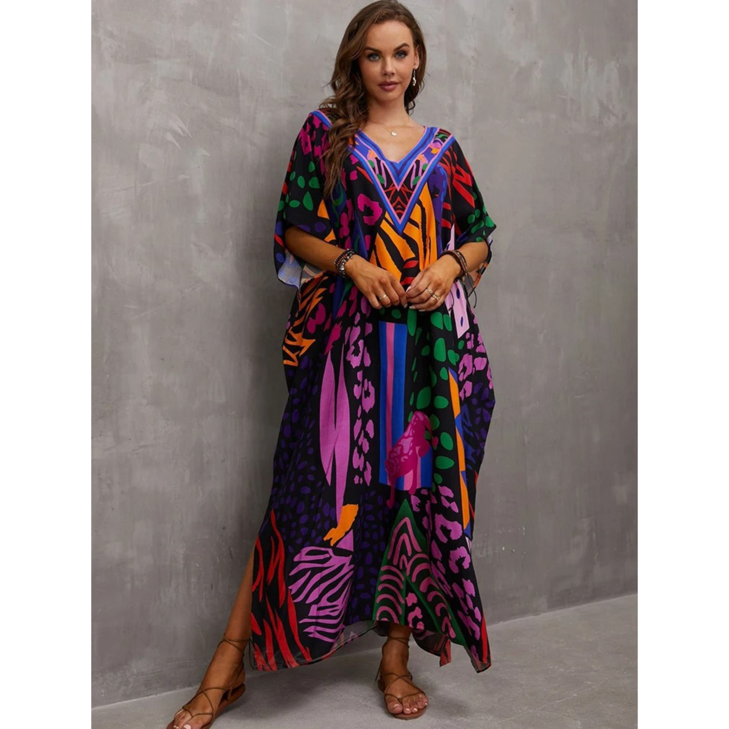 Amawinc Kaftan Femme Décontracté Col En V Plage Léger Et Aérien Vêtement De Plage