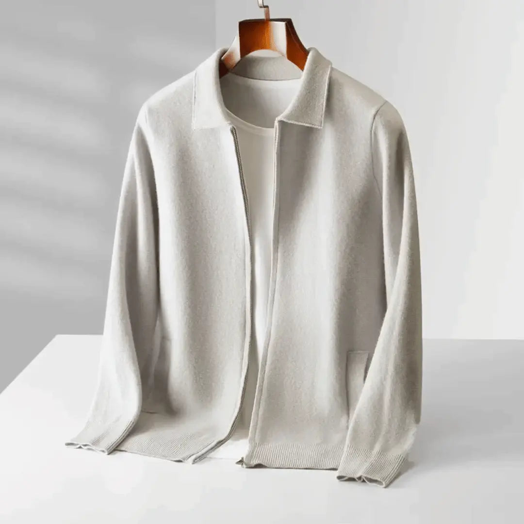 Cardigan En Laine Emiliano Pour Homme À Zip Frontal Avec Col Et Coupe Décontractée