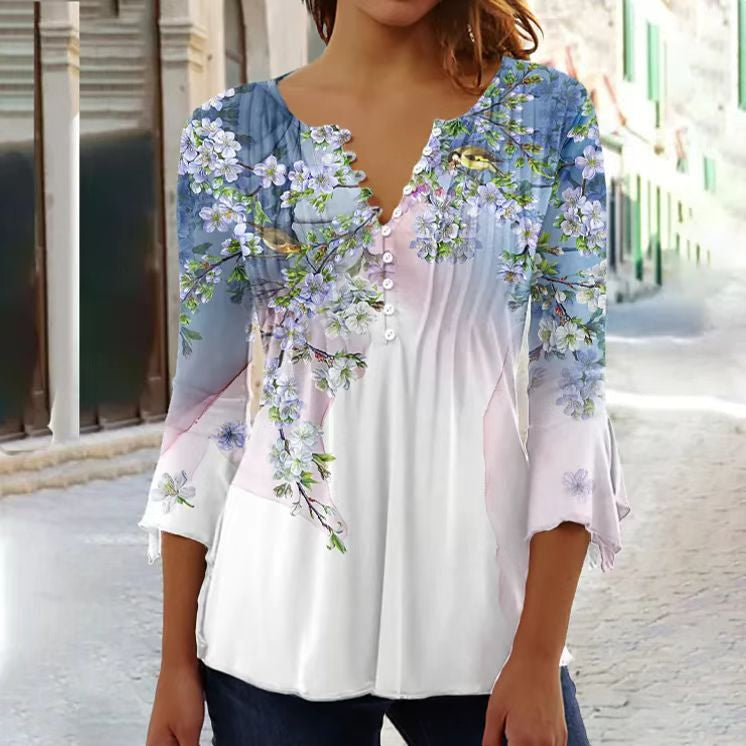 Blouse Judith À Encolure En V Bordée de Scallops et Plis Fluides Pour Tenues Chic Décontractées