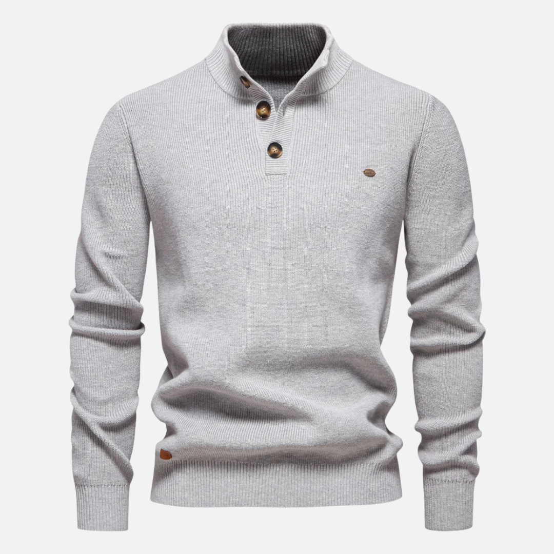 Pull Col Roulé En Mélange De Laine Détails Boutons Coupe Ajustée Côtelé Chaud Pour Style Décontracté