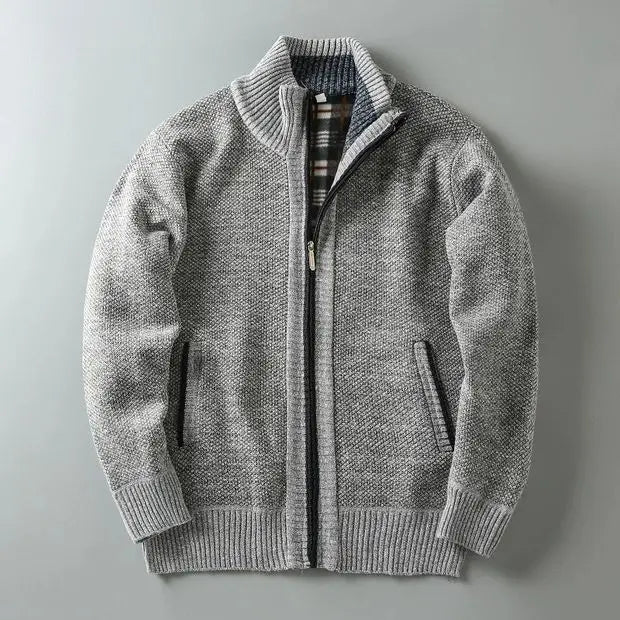 Cardigan En Laine Nordique Mi Long À Fermeture Éclair Côtelé Classique Pour Tenue Décontractée