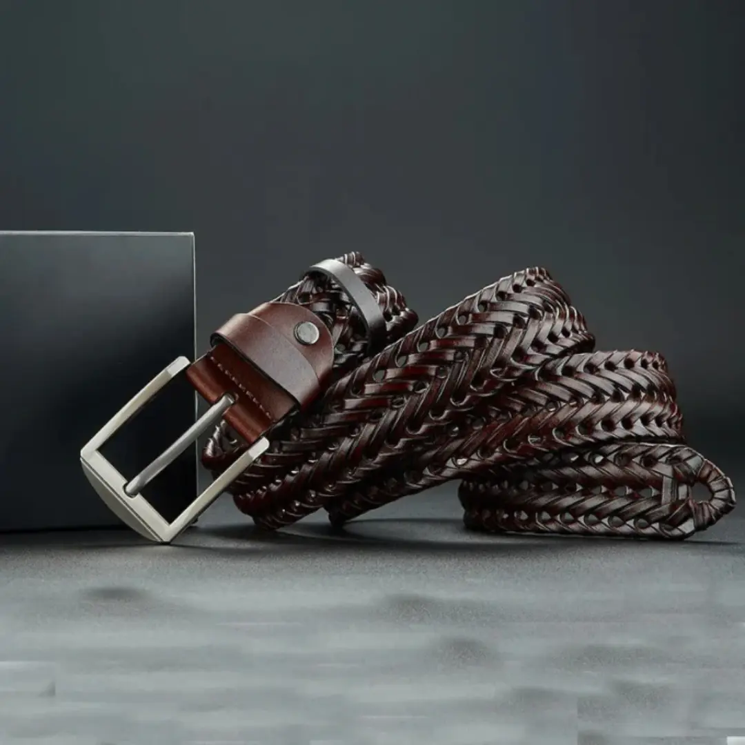 Ceinture Tressée En Cuir Véritable Premium Avec Boucle Polie Pour Toutes Occasions