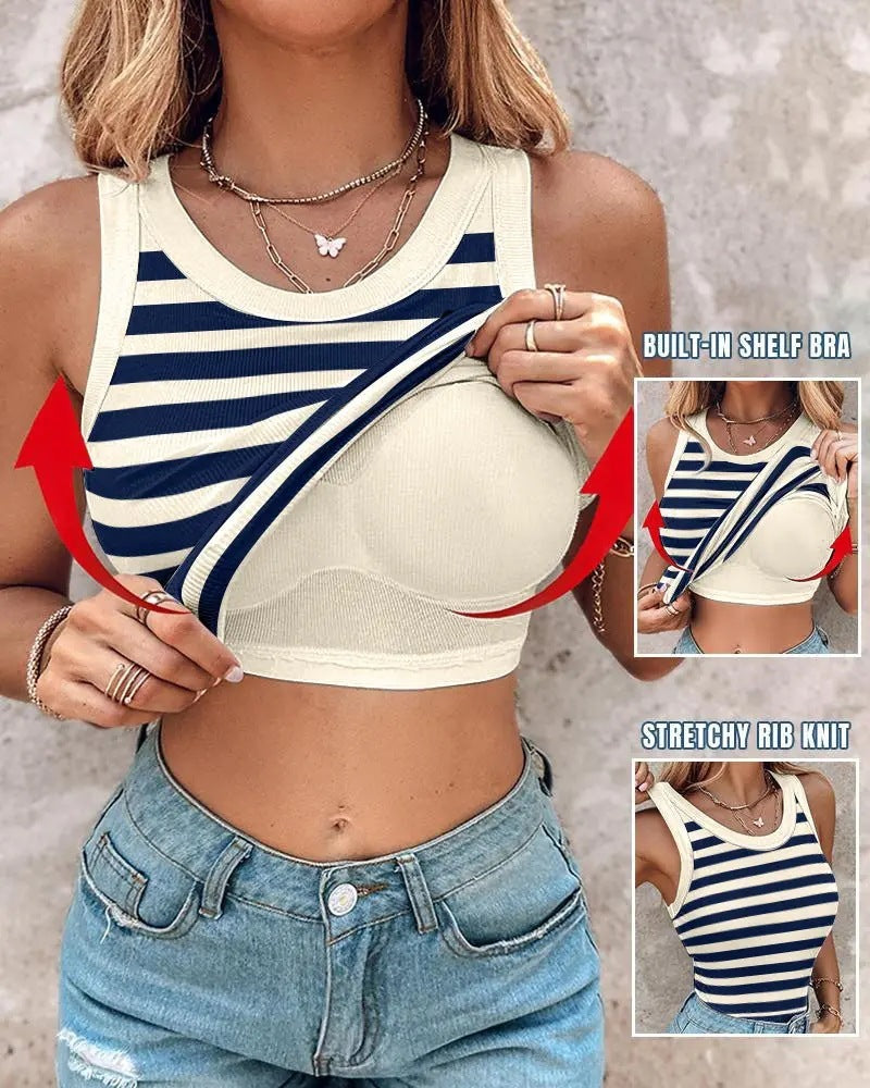 Damen Tanktop mit Bralette: Schmal, Gestreift von Fudus