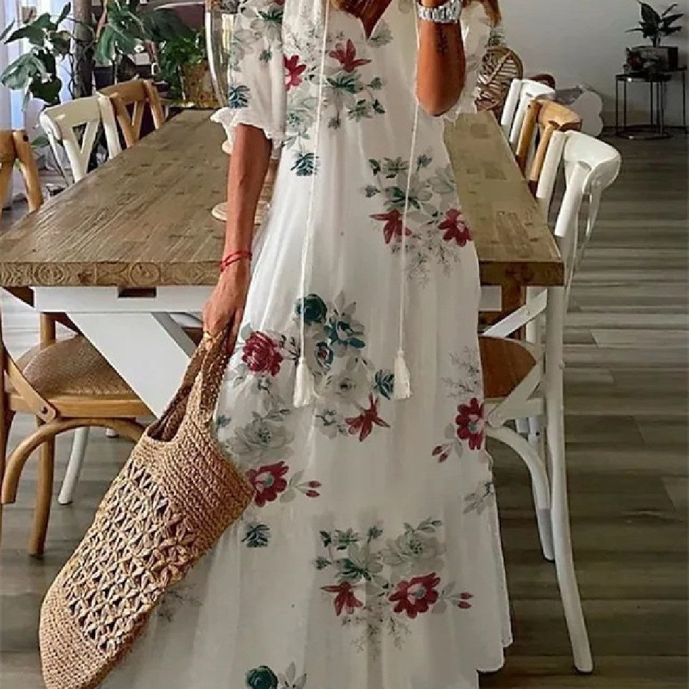 Fudus Kleid mit bedruckten, mittellangen Ärmeln