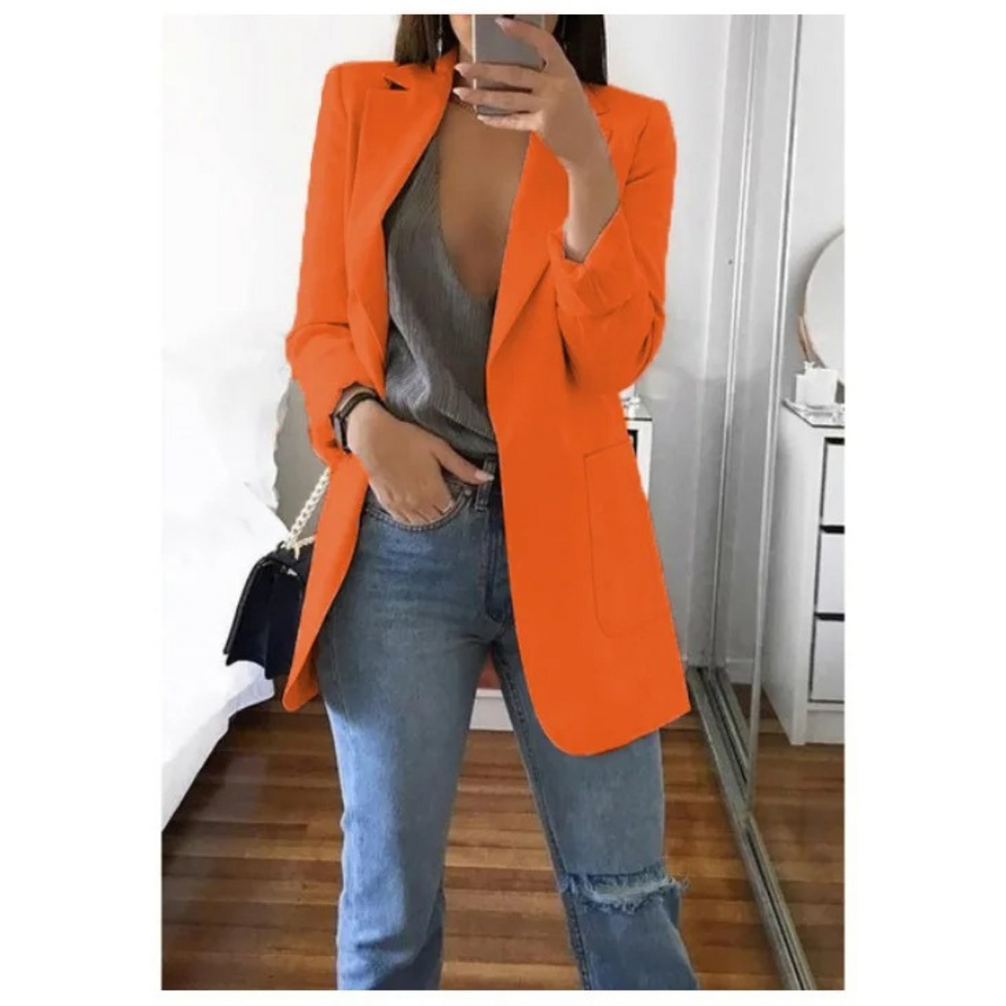 Blazer Femme Amawinc À Coupe Structurée Revers À Encoche Simple Boutonnage Poches Passepoilées