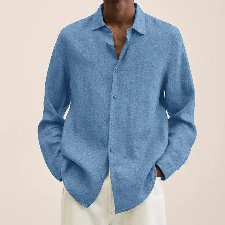 Chemise Homme Lin Léger Coupe Classique Manche Longue Bouton Respirante Été Style Décontracté