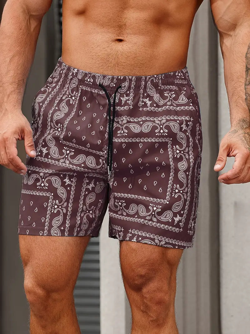 Shorts De Bain Homme À Séchage Rapide Motif Bandana Longueur Mi Cuisses Décontracté Pour Plage Et Piscine