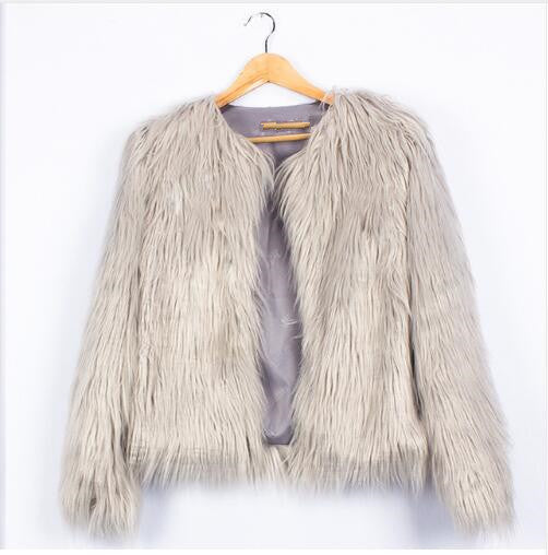 Damen Flauschige Kunstfelljacke mit voluminösem Schnitt und elegantem Kragen Amawinc