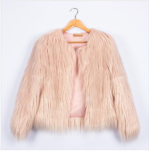 Damen Flauschige Kunstfelljacke mit voluminösem Schnitt und elegantem Kragen Amawinc