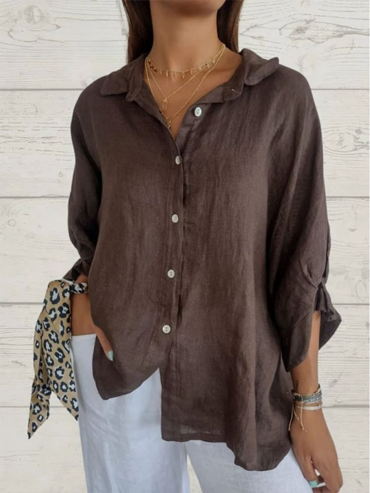 Chemise Femme Matière Légère Coupe Décontractée Col Classique Avec Fermeture Par Boutons
