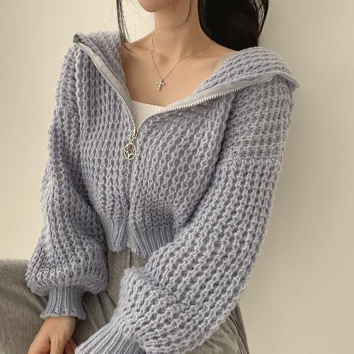 Amawinc Veste Pull Court À Capuche Oversized Pour Femme En Maille Épais Pour Style Urbain Confort Et Isolation