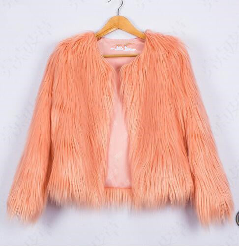 Damen Flauschige Kunstfelljacke mit voluminösem Schnitt und elegantem Kragen Amawinc