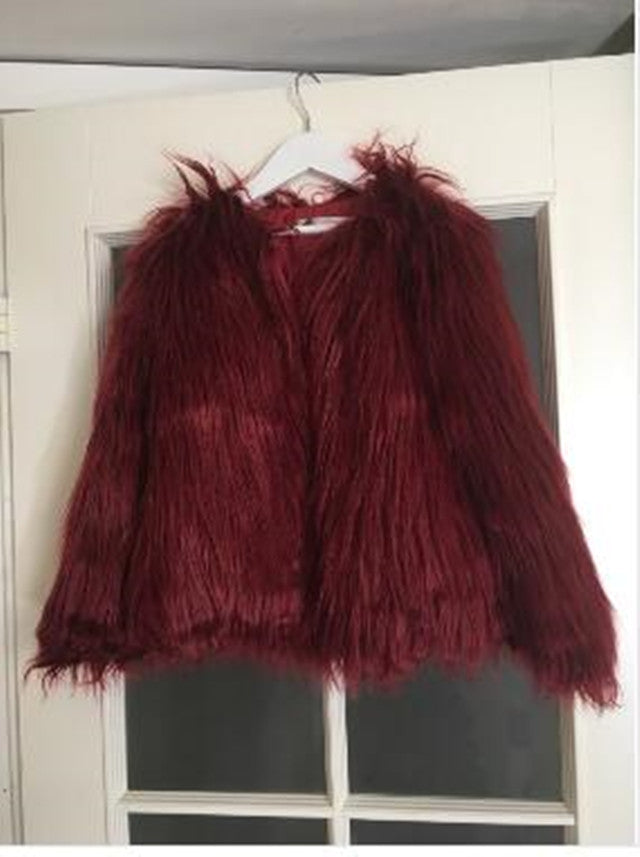 Damen Flauschige Kunstfelljacke mit voluminösem Schnitt und elegantem Kragen Amawinc