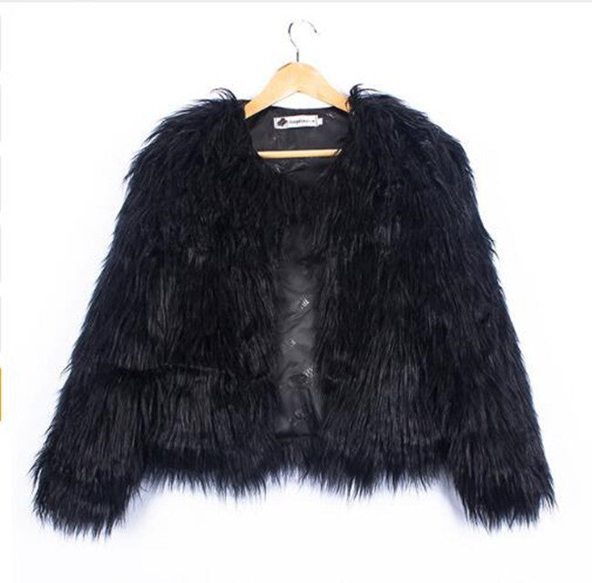 Damen Flauschige Kunstfelljacke mit voluminösem Schnitt und elegantem Kragen Amawinc