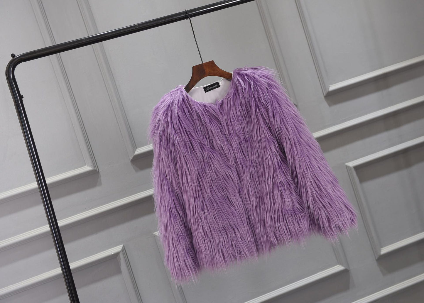 Damen Luxuriöser Kunstpelzjacke mit voluminösem Kragen Amawinc