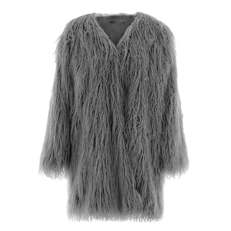 Damen Kuscheliger Langmantel aus flauschigem Kunstpelz Amawinc