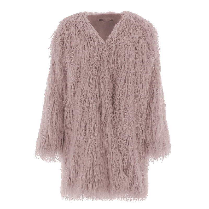 Damen Kuscheliger Langmantel aus flauschigem Kunstpelz Amawinc