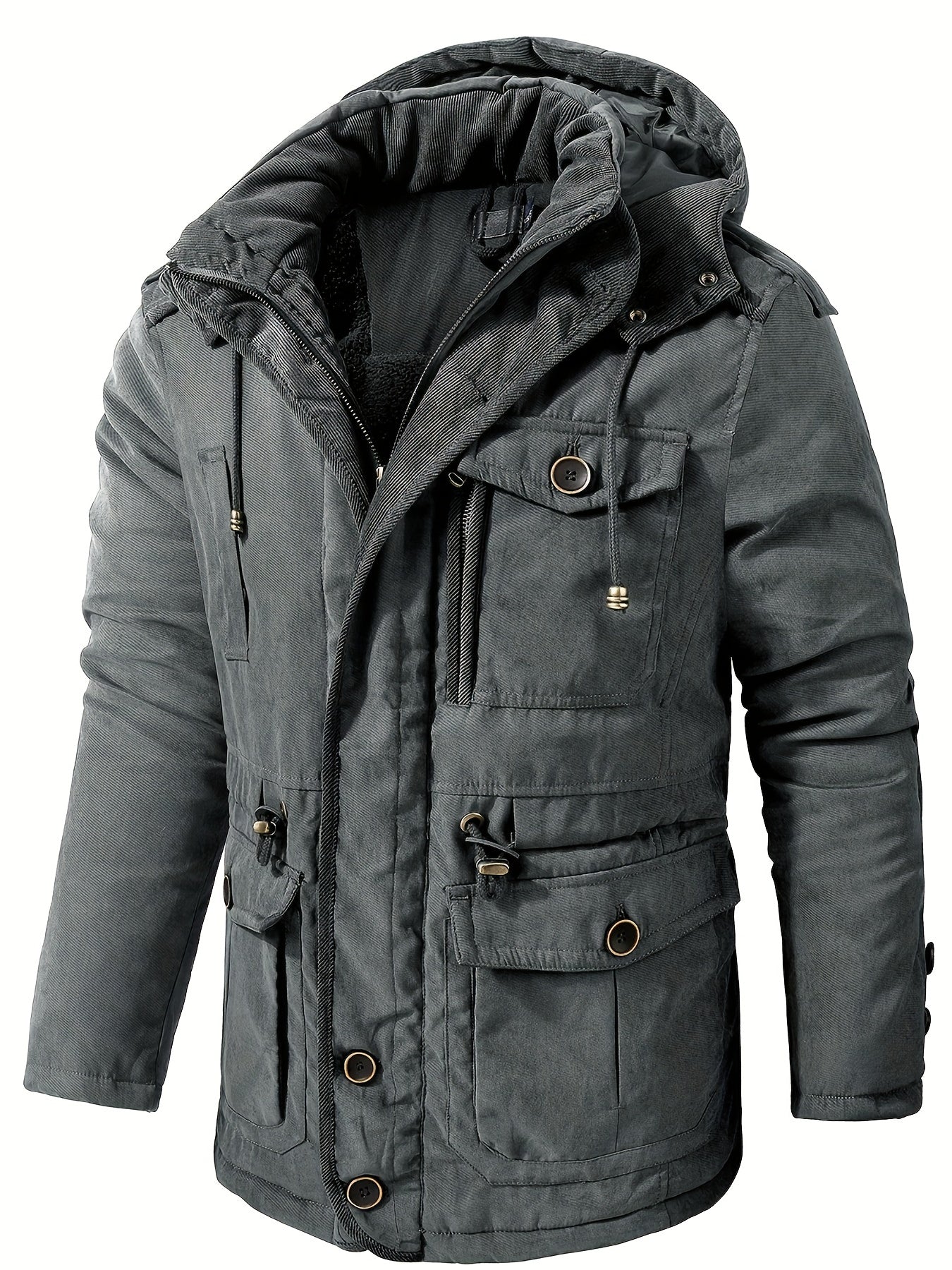 Veste Utilitaire Chaude À Capuche Pour Homme Avec Doublure Isolante Et Poches Multiples Pour Hiver