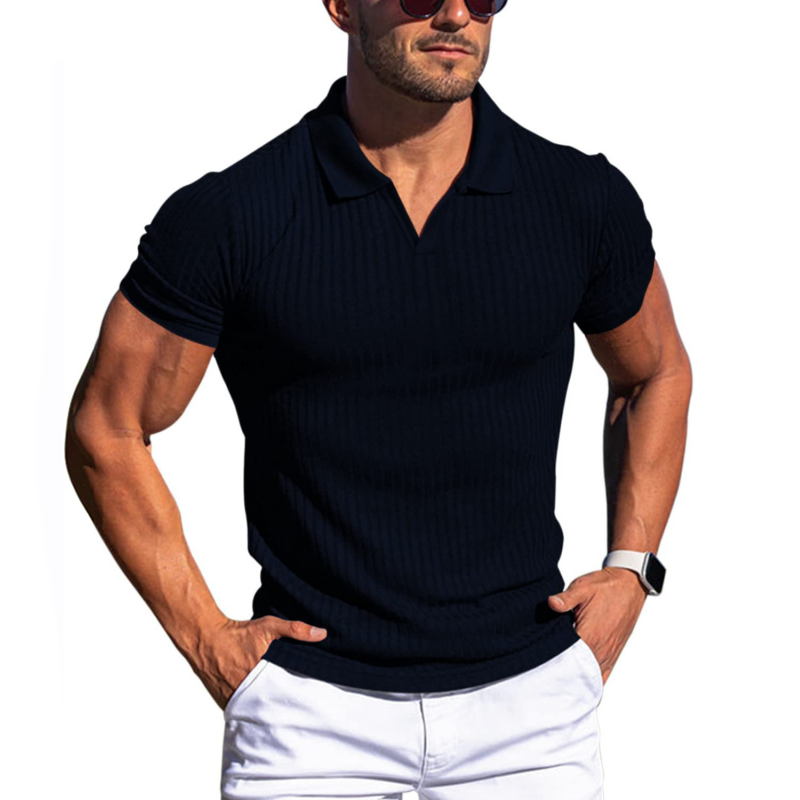 Polo Homme En Maille Slim Fit Texture Côtelée Manches Courtes Premium Par Amawinc Pour Tous Les Jours