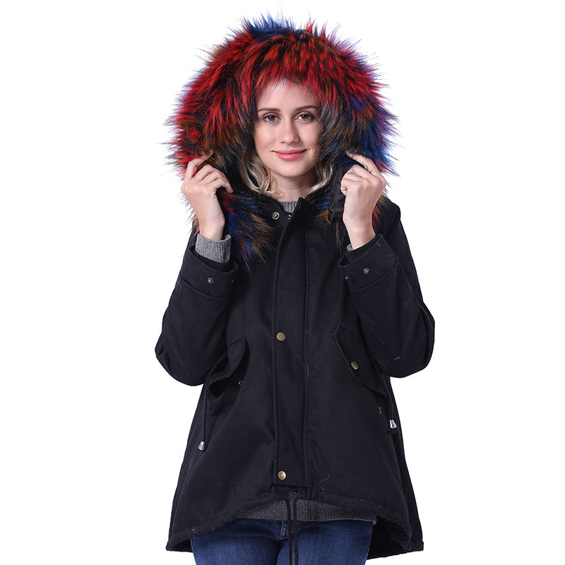 Damen Winterjacke mit abnehmbarer Kunstpelzkapuze und praktischen Taschen Amawinc