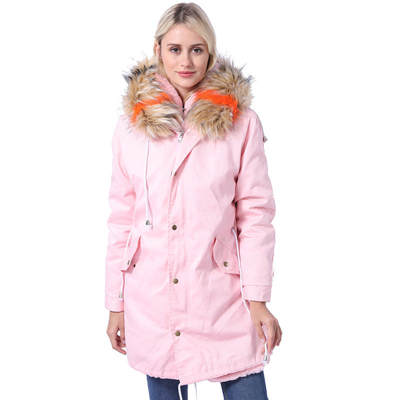 Damen Langmantel mit dekorativem Kunstfellkragen Amawinc