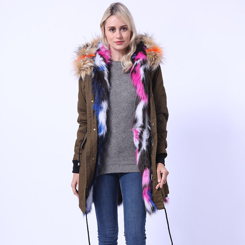 Damen Langmantel mit dekorativem Kunstfellkragen Amawinc