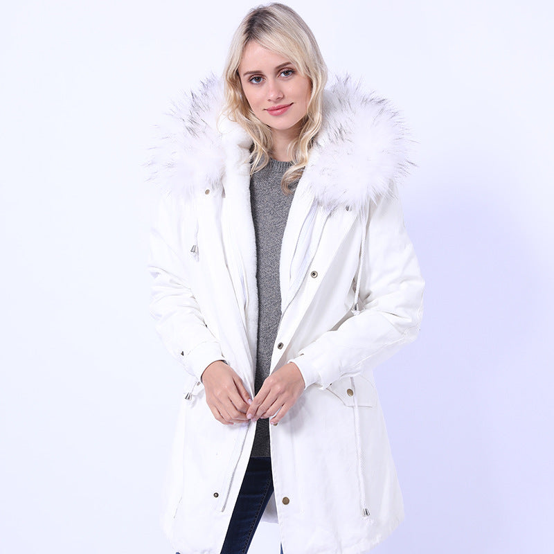 Damen Langmantel mit dekorativem Kunstfellkragen Amawinc