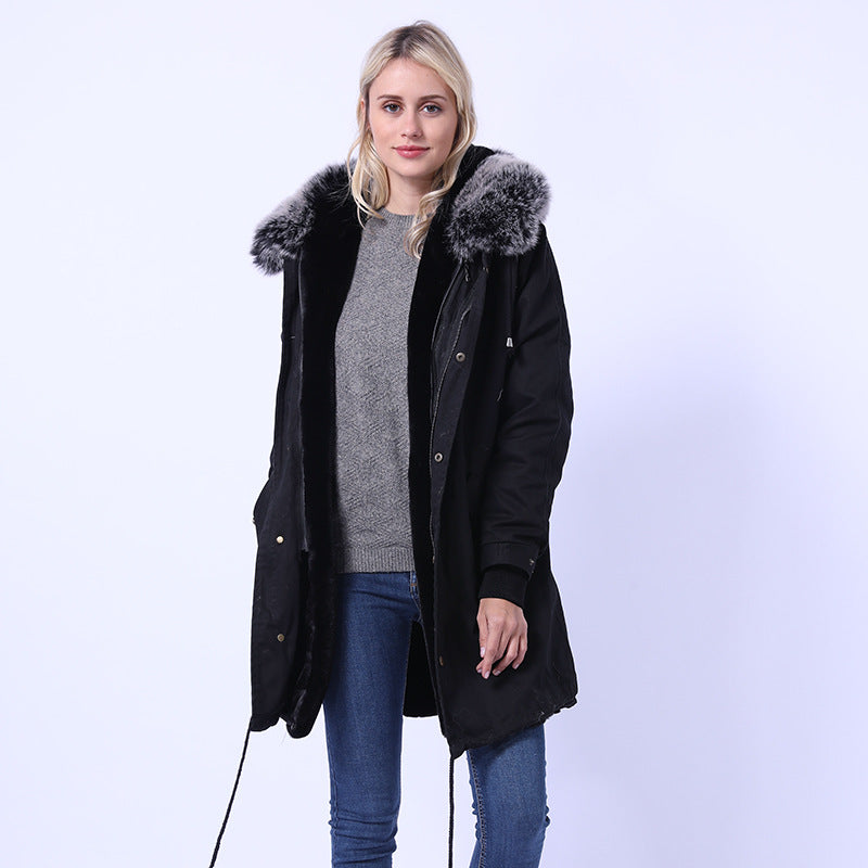 Damen Langmantel mit dekorativem Kunstfellkragen Amawinc