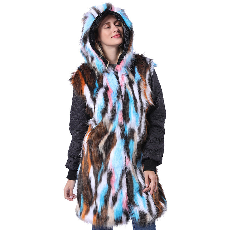 Damen Langmantel mit dekorativem Kunstfellkragen Amawinc