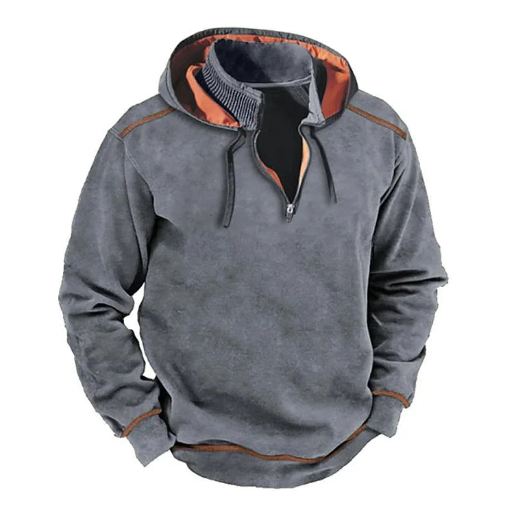 Amawinc Sweat À Capuche Homme Mélange Coton Demi Zip Col Côtelé Coupe Décontractée Pour Usage Quotidien