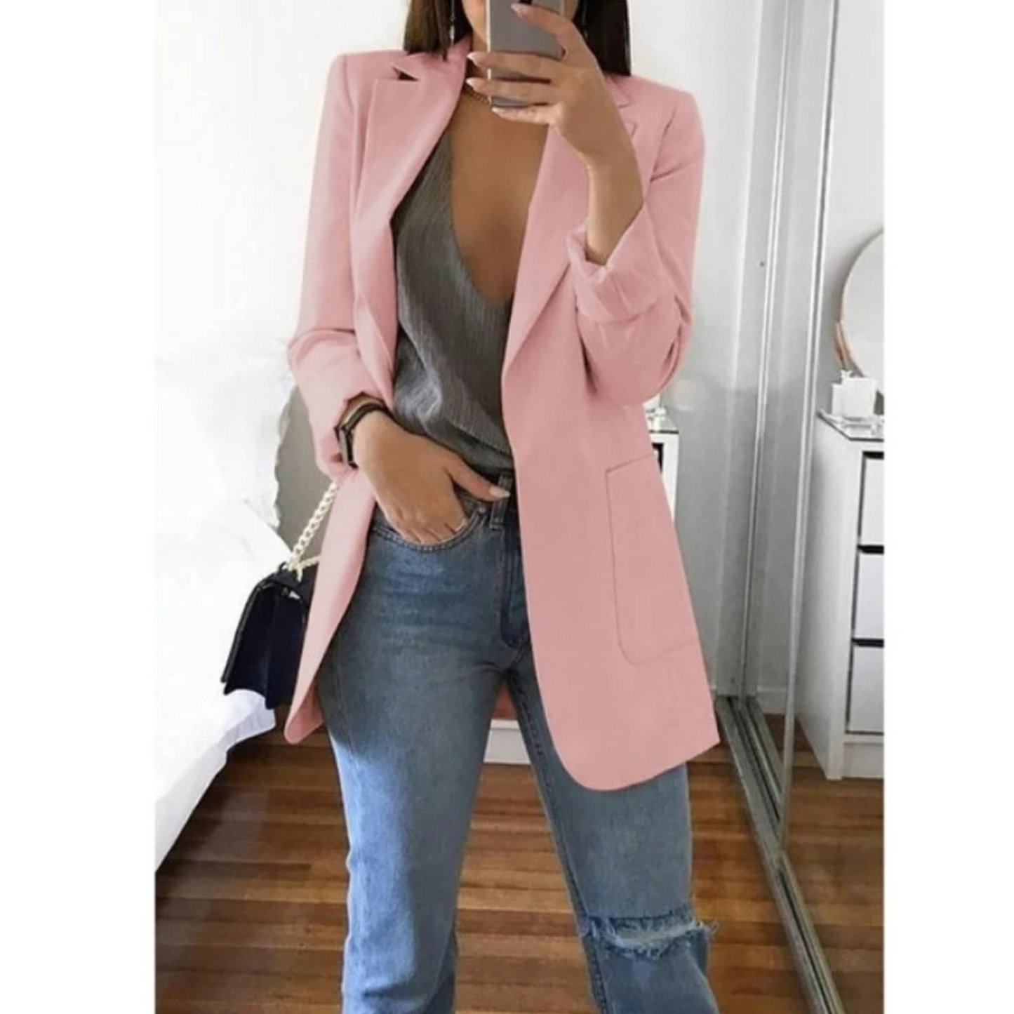 Blazer Femme Amawinc À Coupe Structurée Revers À Encoche Simple Boutonnage Poches Passepoilées