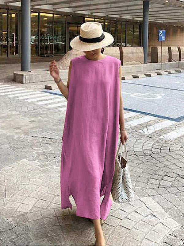 Robe Maxi Bohème En Lin Coton Avec Fente Latérale Imprimé Floral Blanc Pour Femme Confort Quotidien