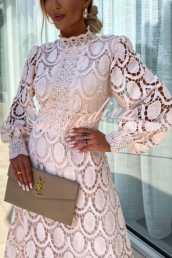 Robe En Dentelle Pour Femme Midi Coupe A Ligne Manches Longues Élégante Design Raffinée