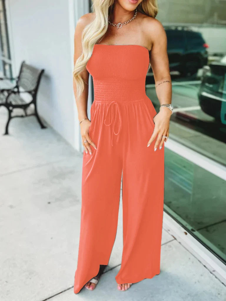 Combinaison Femme Amawinc Buste Smocké Taille Réglable Et Pantalon Large Légère Confortable
