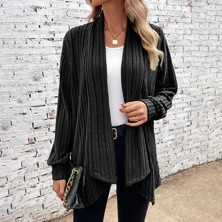 Cardigan Femme Décontracté En Maille Douce Avec Texture Côtlée Ouvert Devant Pour Toutes Saisons