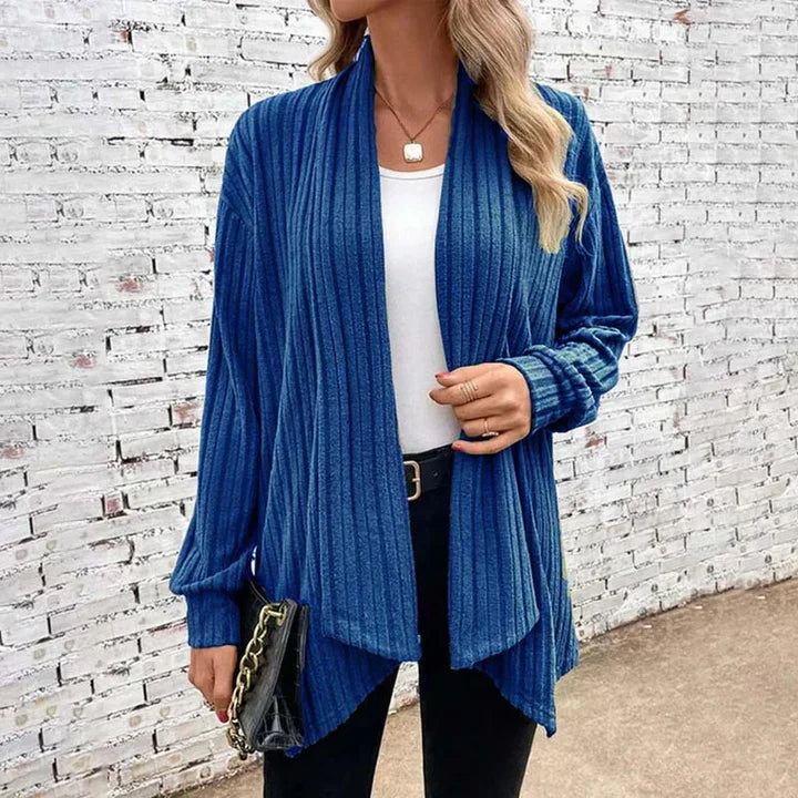 Cardigan Femme Décontracté En Maille Douce Avec Texture Côtlée Ouvert Devant Pour Toutes Saisons