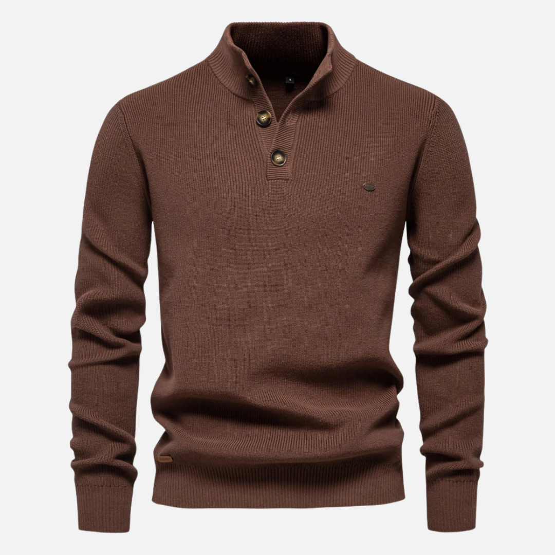 Pull Col Roulé En Mélange De Laine Détails Boutons Coupe Ajustée Côtelé Chaud Pour Style Décontracté