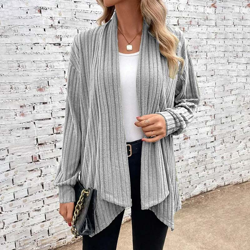 Cardigan Femme Décontracté En Maille Douce Avec Texture Côtlée Ouvert Devant Pour Toutes Saisons